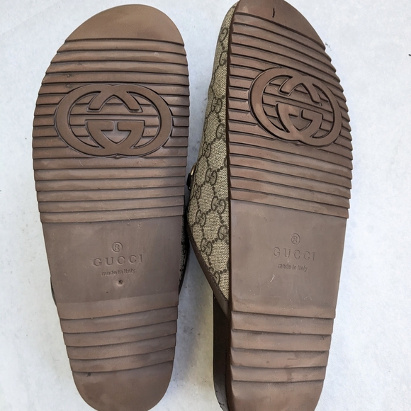 Gucci Horsebit Loafers Mules Brown Monogram Men 12.5 Logo GG - Picture 12 of 15